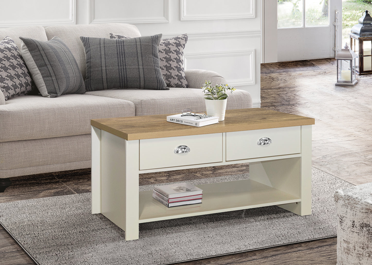 Highgate 2 Drawer Coffee Table Cream & Oak