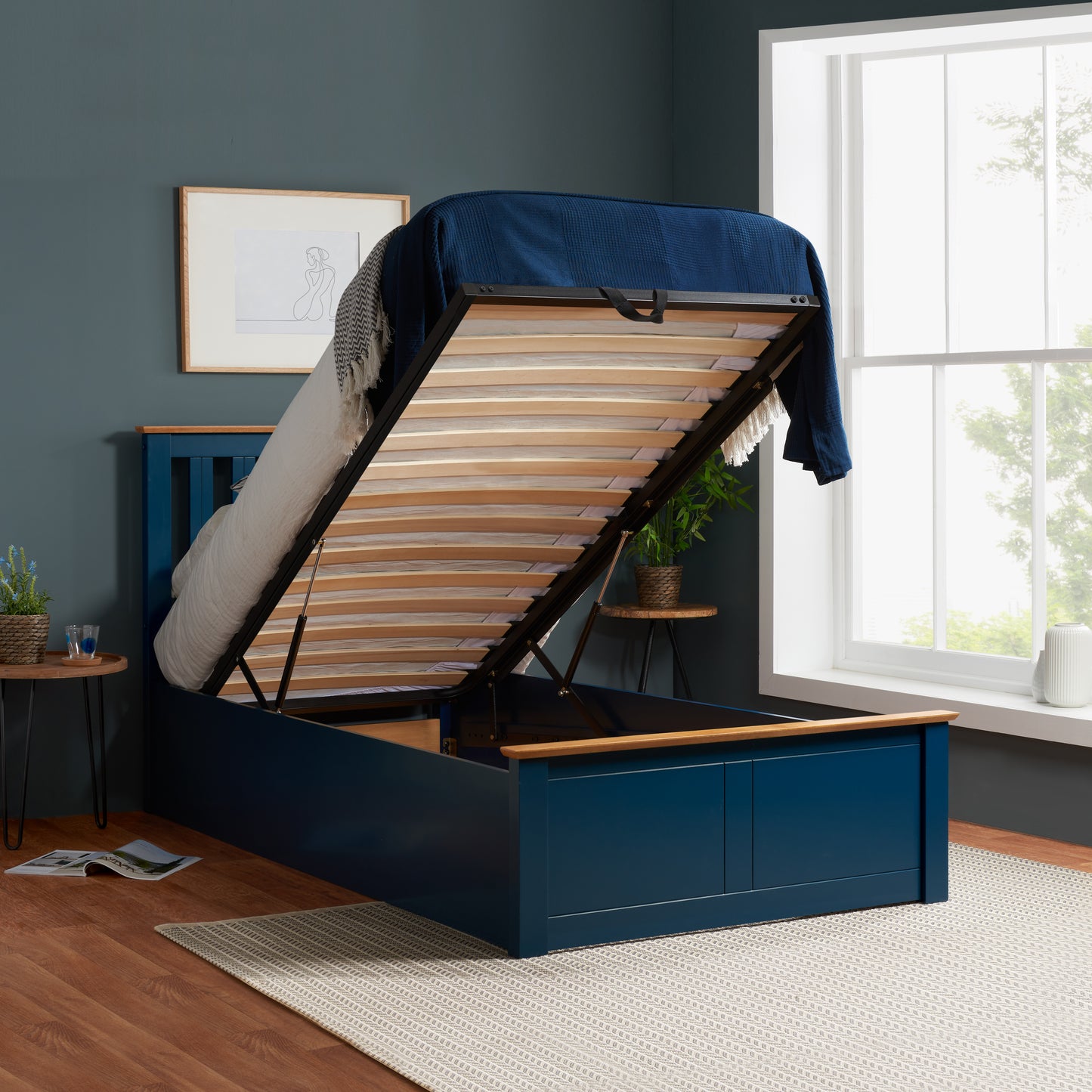 Phoenix Ottoman Bed Navy Blue