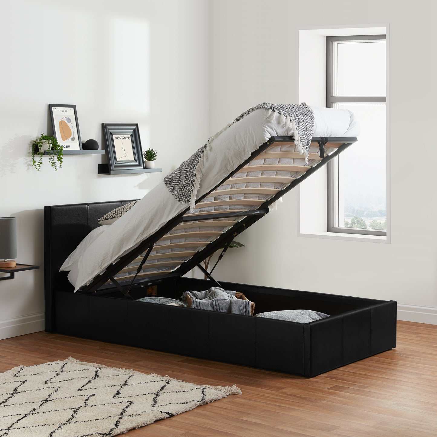 Berlin Faux Leather Ottoman Bed - Black