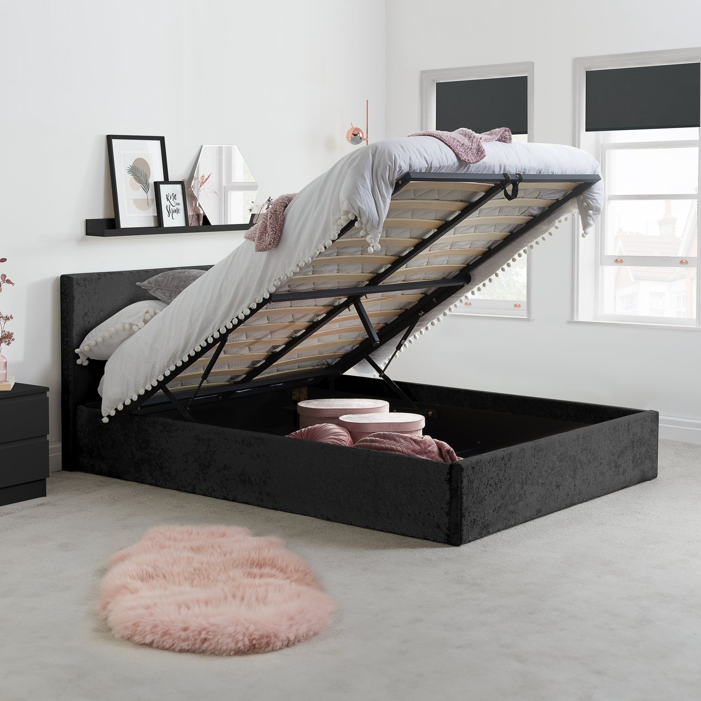 Berlin Ottoman Bed Black Crushed Velvet