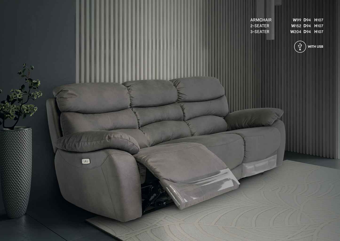 Bratista Soft Touch Fabric Recliner Sofa - 2 Colour Options