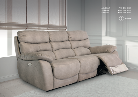 Bratista Soft Touch Fabric Recliner Sofa - 2 Colour Options