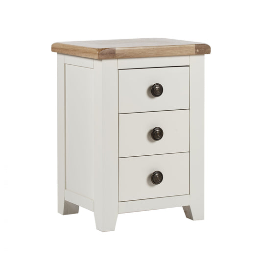 Houston Cream & Oak Wooden 3 Draw Bedside Table