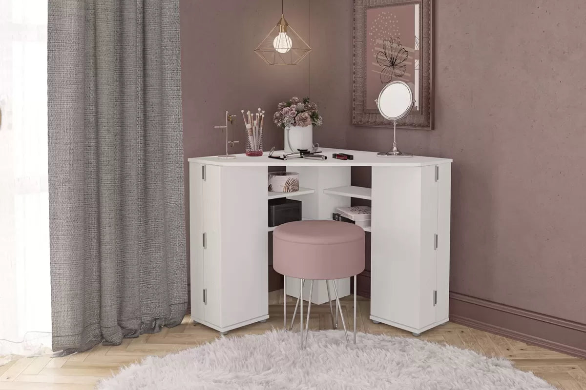 OLIVIA CORNER DRESSING TABLE WITH STORAGE WHITE