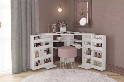 OLIVIA CORNER DRESSING TABLE WITH STORAGE WHITE