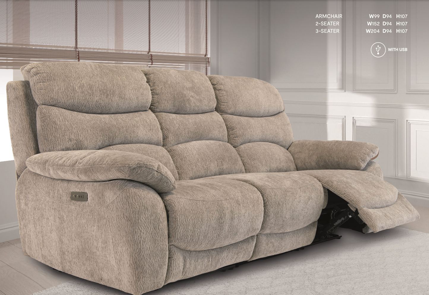 Pinto Fabric Electric Recliner Sofa - 2 Color option