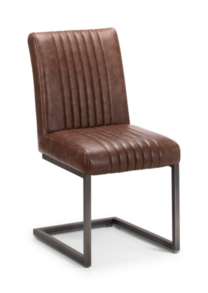 BROOKLYN DINING CHAIR - BROWN FAUX LEATHER & SQUARE GUNMETAL