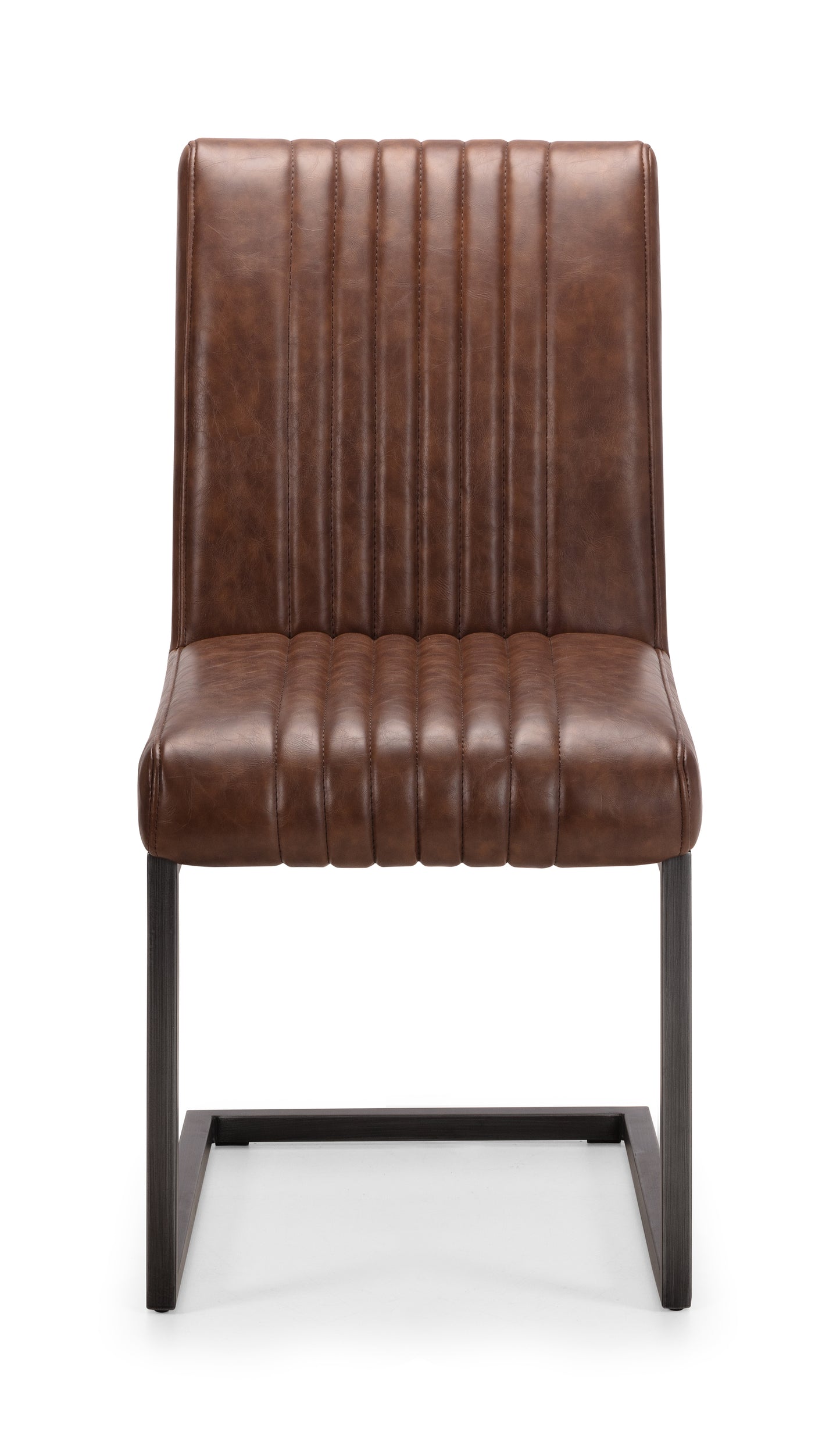 BROOKLYN DINING CHAIR - BROWN FAUX LEATHER & SQUARE GUNMETAL