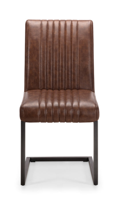 BROOKLYN DINING CHAIR - BROWN FAUX LEATHER & SQUARE GUNMETAL