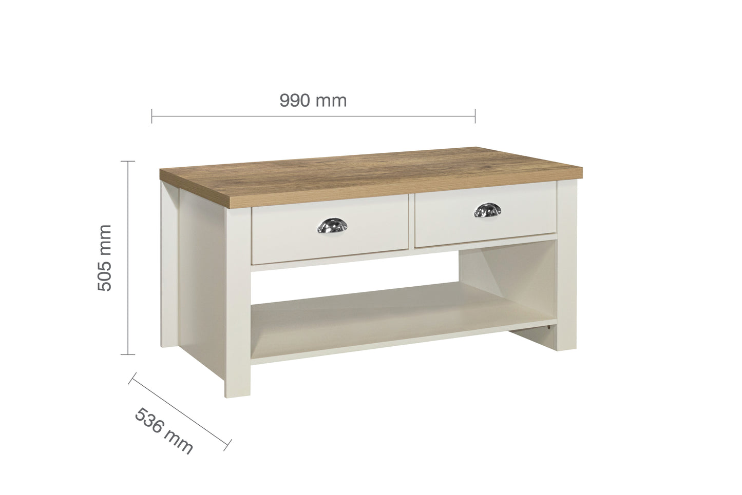 Highgate 2 Drawer Coffee Table Cream & Oak