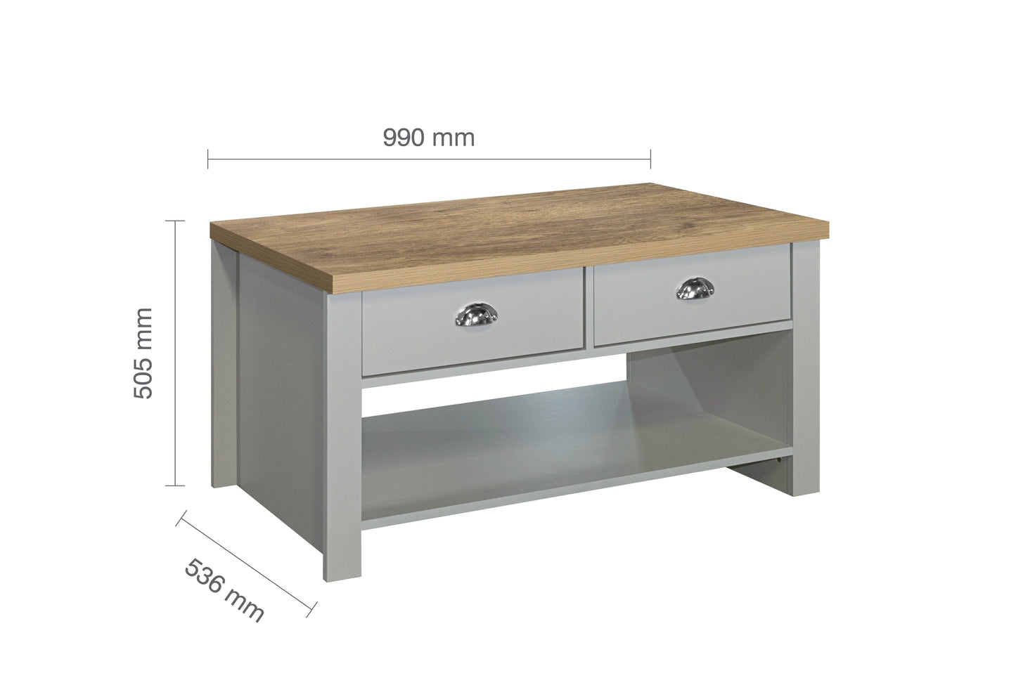 Highgate 2 Drawer Coffee Table Grey & Oak