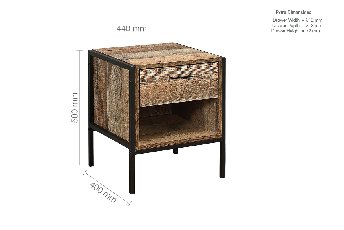 Urban 1 Drawer Bedside Rustic