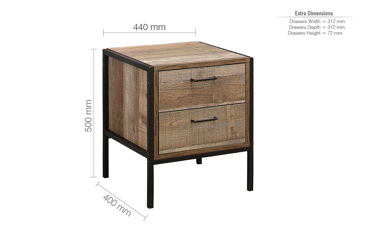 Urban 2 Drawer Bedside Rustic