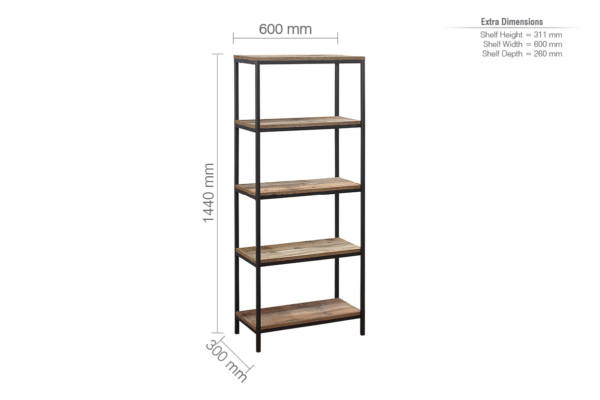 Urban 5 Tier Bookcase Brown